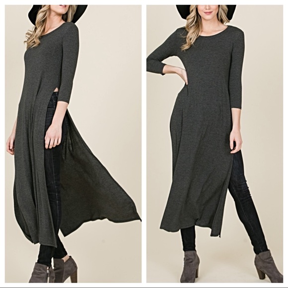 ✨LAST ONE ✨Charcoal grey high slit tunic dress - Picture 6 of 8